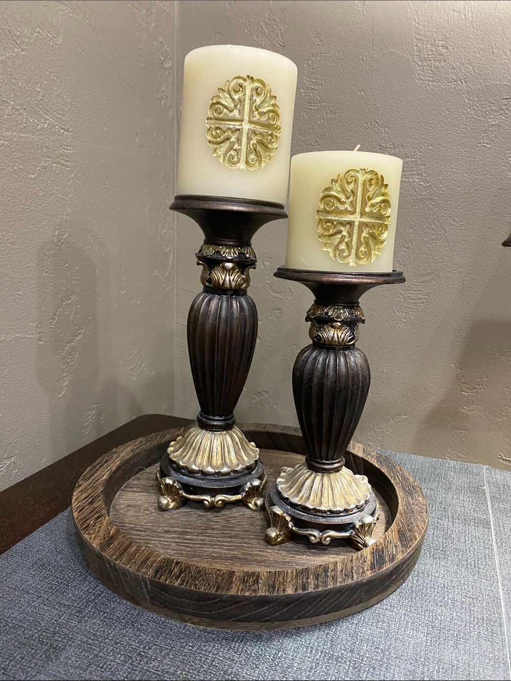 Hobby Lobby Ivory and Bronze Decorative Candle Holder Set